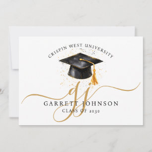 Anúncio Nome de Graduação Elegante Monograma Dourado