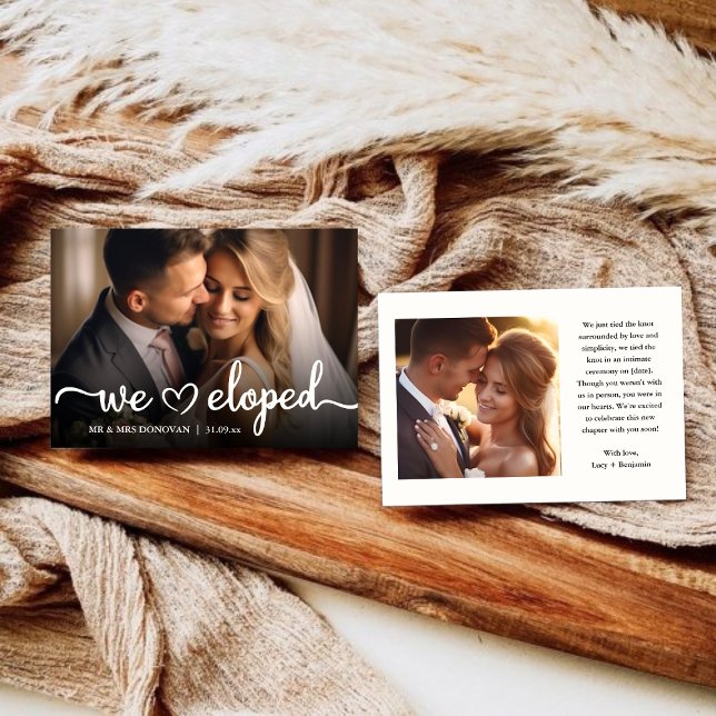 Anúncio Nós Fugimos para o Casamento Letra Elegante Foto d (We Eloped Elegant Script Wedding Photo Announcement)