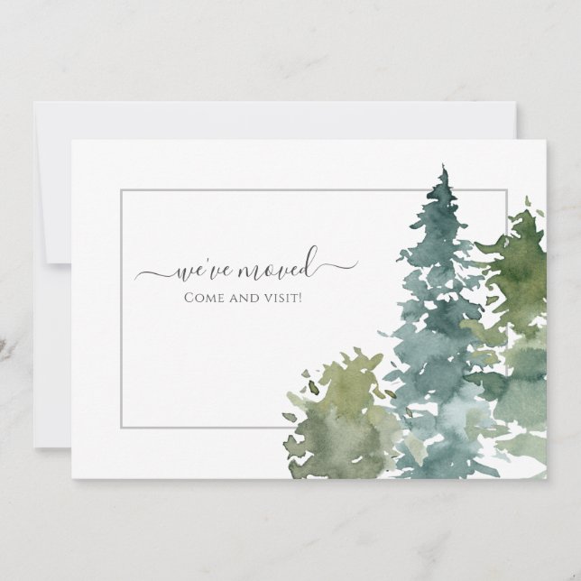 Anúncio Nós Mudamos Rustic Watercolor Evergreen (Frente)