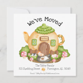 Anúncio Nós nos mudamos! Bule de chá bonito com gatos