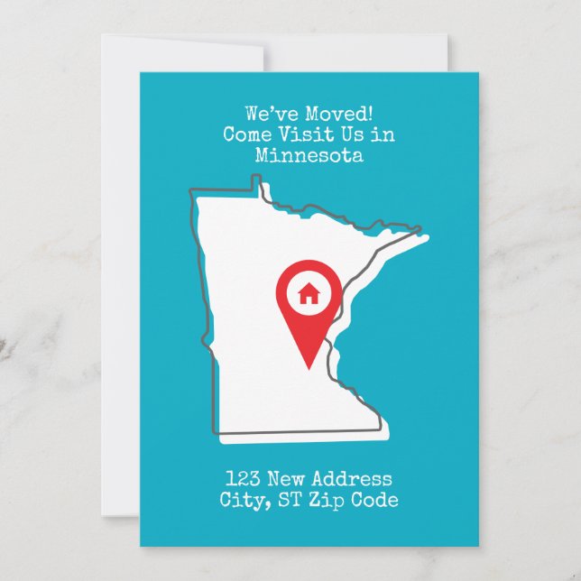 Anúncio Nós nos mudamos! Venha nos visitar em Minnesota (Frente)