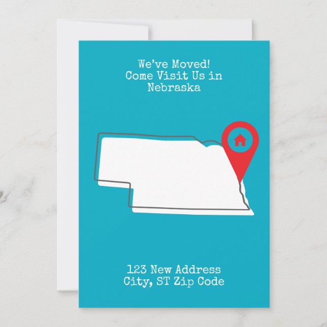 Anúncio Nós nos mudamos! Venha nos visitar em Nebraska (Frente)