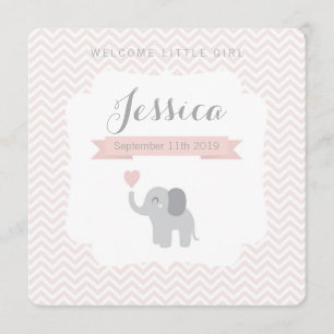Anúncio Nota de Nascimento Garota Elefante Chevron Cute