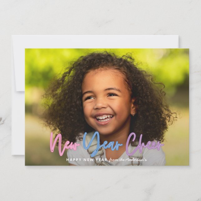 Anúncio Novo ano, foto brilhante, neon colorido moderno (Frente)