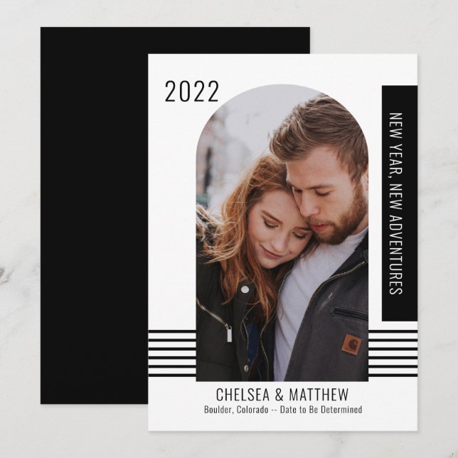 Anúncio Novo Ano Novo Aventuras Foto do Noivado BW (Frente/Verso)