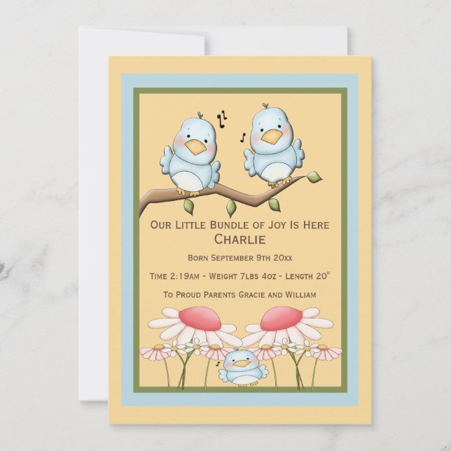 Anúncio Novo Bebê de Pássaro Azul (Frente)