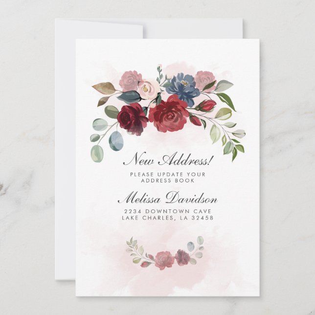 Anúncio Novo Endereço Burgundy Floral Novo Movimento Domés (Frente)