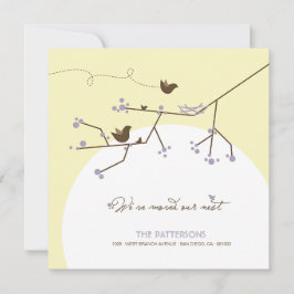 Anúncio Novo ninho da família de pássaros roxos em movimen