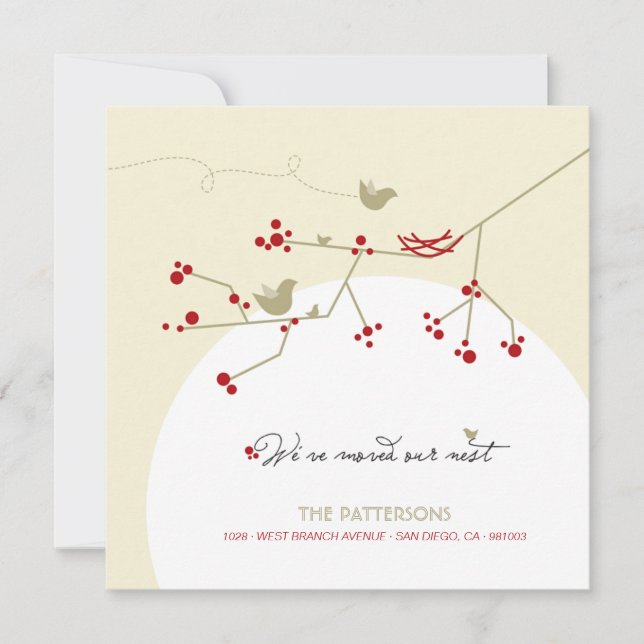 Anúncio Novo ninho da família Red Bird em movimento na árv (Frente)