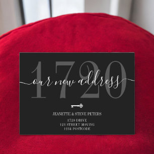 Anúncio Novo número de Endereço branco script legal preto