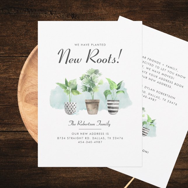 Anúncio Novo Roots Boho Plantas Movendo Endereço (Change of Address New Roots Moving Announcement Boho Potted Plants)