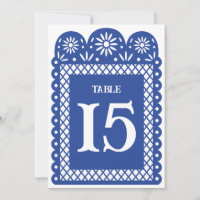 Número de mesa em papel picado mexicano azul