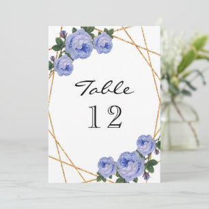 Anúncio Número de Mesa Floral Azul Geo Brilho Dourado Eleg