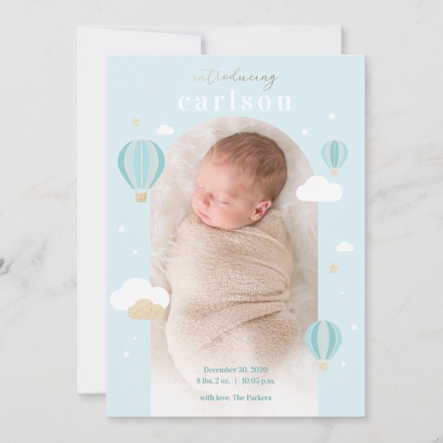 Anúncio Nuvens de Balões de Ar Quente Estrelas Nascimento  (Frente)