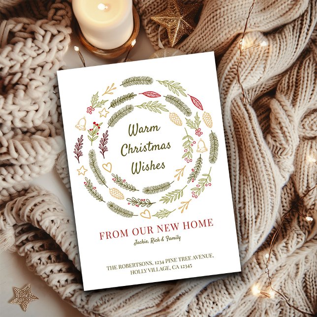 Anúncio O Natal Deseja da Nossa Nova Casa Holly e Pine (New Home Christmas Card from the Holiday Moving Announcements Collection by Darling & May)