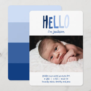 Anúncio OLÁ Eu sou Bebê Nome Foto Paleta Azul Recém-Nascid