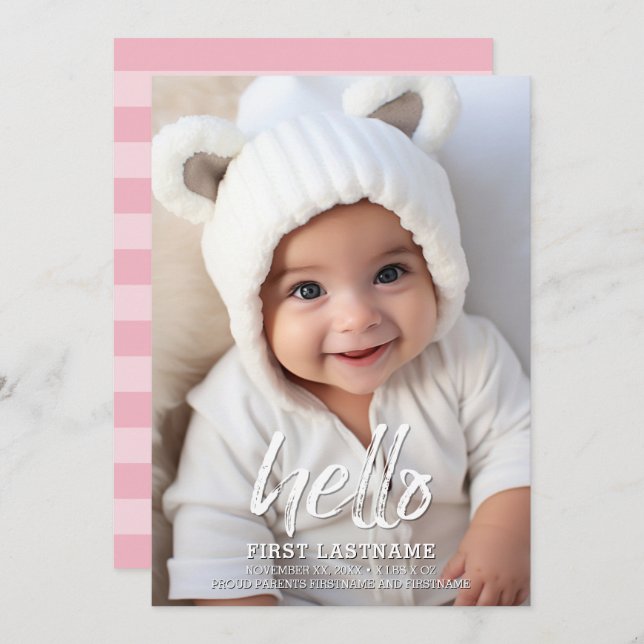 Anúncio Olá, Letras rugosas, Foto de Baby Girl (Frente/Verso)