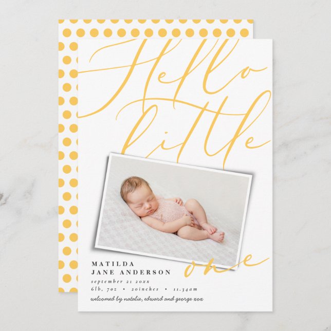 Anúncio Olá, moderna tipografia amarela fofa (Frente/Verso)