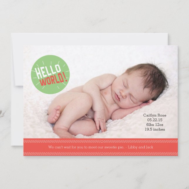 Anúncio Olá, World Baby Announounoununciing Card 5 x 7" (Frente)