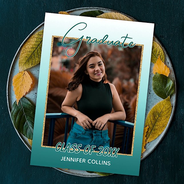Anúncio Ombre Azul Teal Verde Dourado Brilho Graduação (Criador carregado)