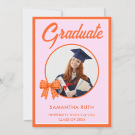 Anúncio Orange Gingham Bow Photo Graduation Announcement