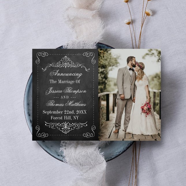 Anúncio Ornamentado Flourish Chalkboard Wedding Casamento  (Criador carregado)