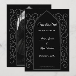 Anúncio Ornate border black and whit wedding save the date