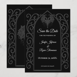 Anúncio Ornate border black and whit wedding save the date