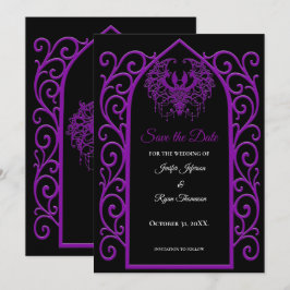 Anúncio Ornate purple border wedding save the date