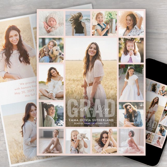 Anúncio Oversized Photo Collage Blush Pink Graduation (Criador carregado)