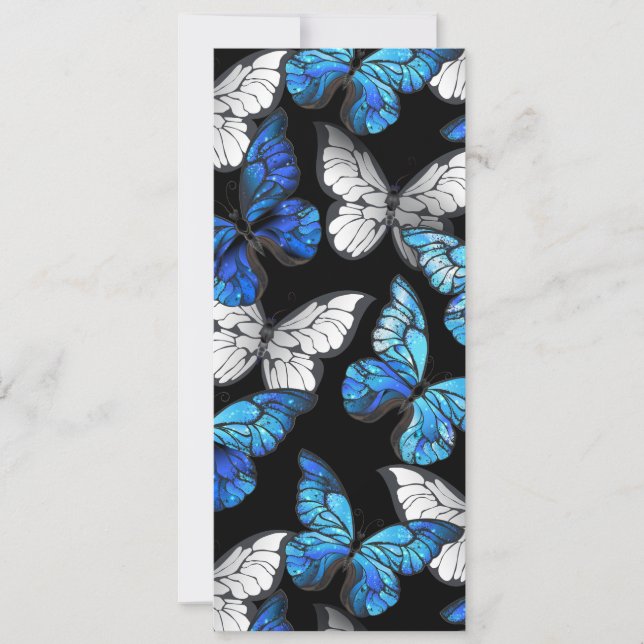 Anúncio Padrão contínuo escuro com borboletas azuis Morpho (Frente)