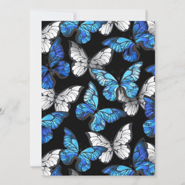 Anúncio Padrão contínuo escuro com borboletas azuis Morpho (Frente)