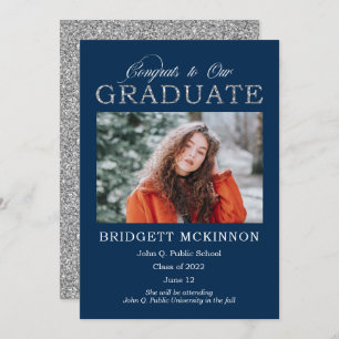 Anúncio Parabéns ao nosso Formando Faux Silver Glitter Blu