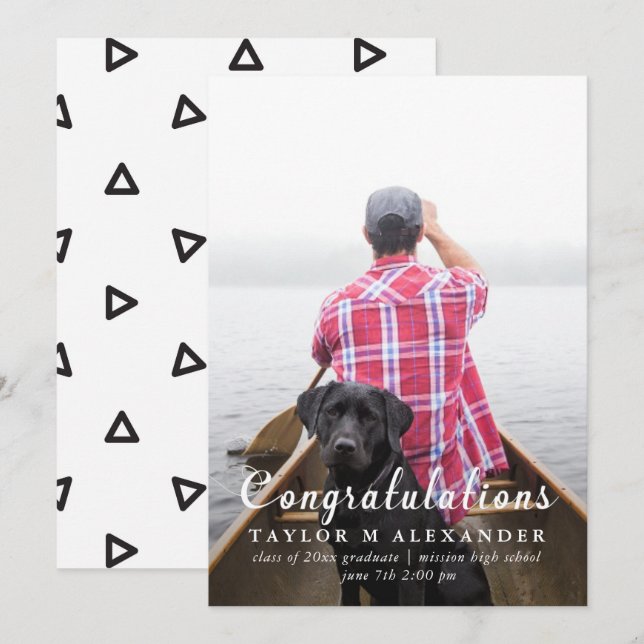 Anúncio Parabéns Padrão Geométrico Preto e Branco (Frente/Verso)