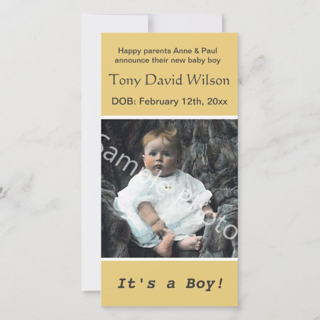 Anúncio parto bebê, adicione sua foto, amarelo (Frente)