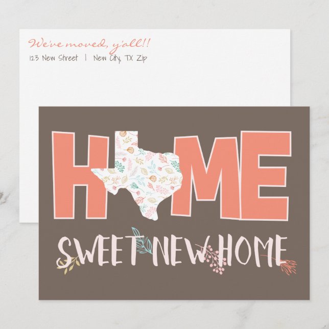 Anúncio Peach & Brown Home, Sweet New Home - Texas (Frente/Verso)