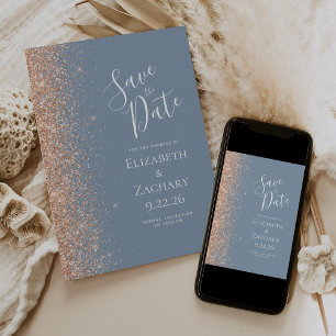 Anúncio Peach Glitter Edge Dusty Blue Save the Date