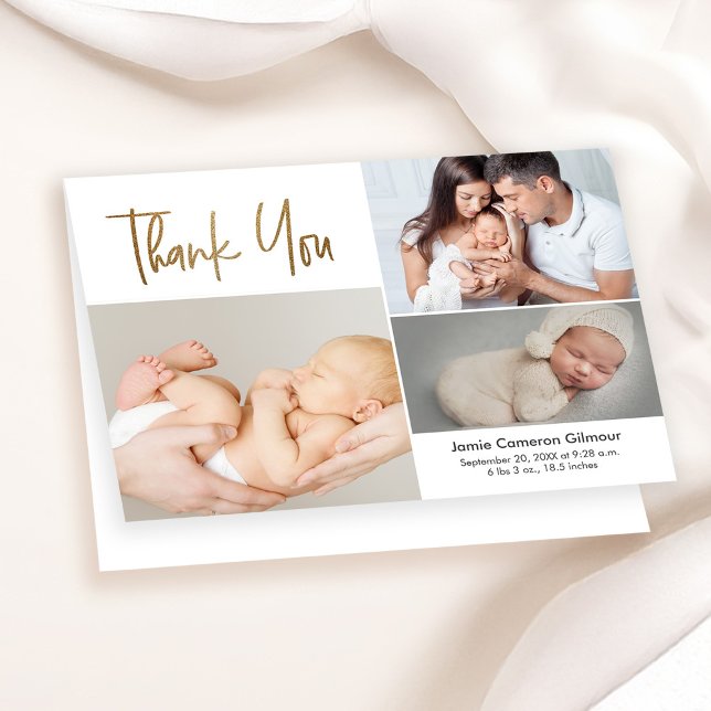 Anúncio personalizado simples de nascimento de fot (Baby thank you photo collage birth announcement folded card.)