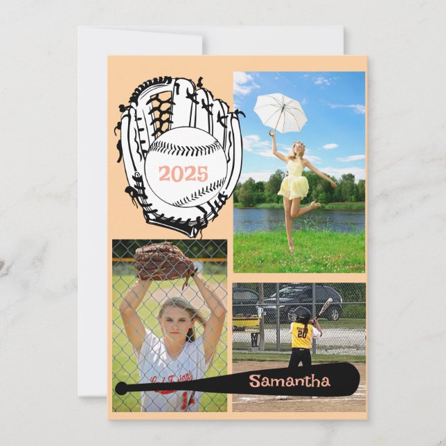Anúncio Pêssego de Colagem de Fotografias Softball/Basebal (Frente)