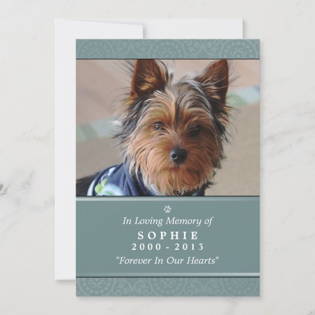 Anúncio Pet Memorial Card 5x7 Teal Prayer para Pets (Frente)