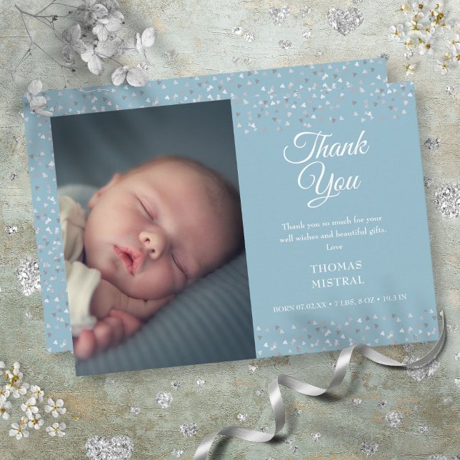 Anúncio Photo Baby Boy Script Obrigado A Amar O Nascimento (Photo Baby Boy Script Thank You Love Hearts Birth Announcement)