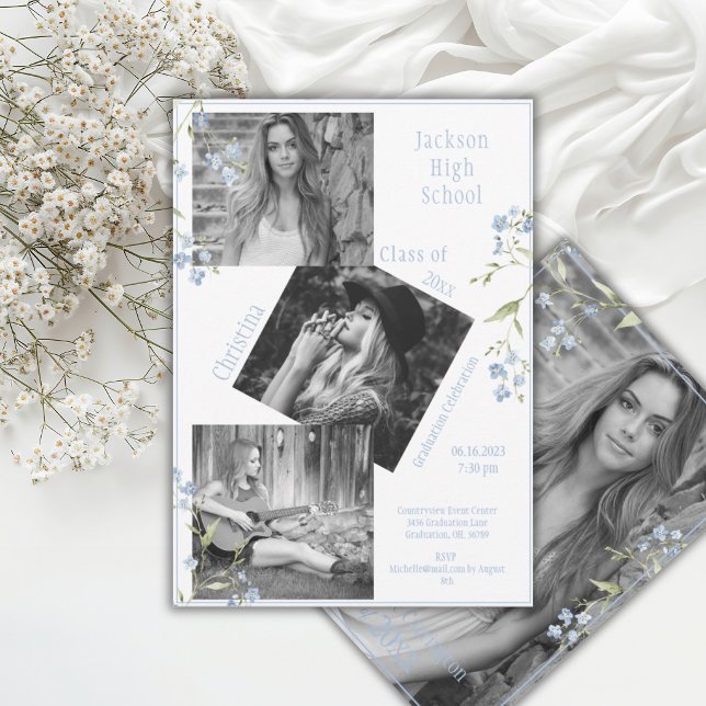 Anúncio Photo Collage Personalized Blue 4 Photo Graduation (Criador carregado)