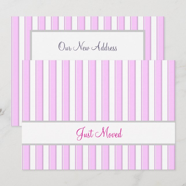 Anúncio Pink and White Stripes Editable New Address (Frente/Verso)