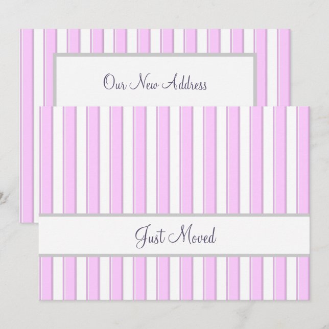 Anúncio Pink and White Stripes Editable Script New Address (Frente/Verso)