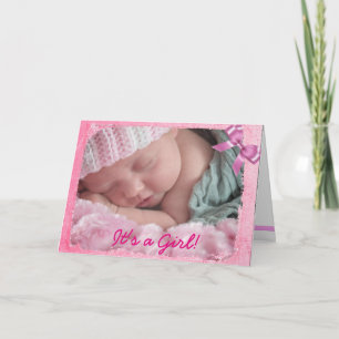 Anúncio Pink Bow Birth Announcement for Baby Girl