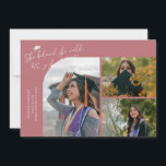 Anúncio Pink Graduate She Believed Multi Photo<br><div class="desc">Modern and whimsical graduation announcement photo card featuring 3 photos on the front and 1 on the back. The text says "She believed she could so she did" with twinkling stars. Add the graduate's name,  information,  and message to personalize this card. Pink.</div>