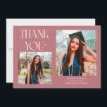Anúncio Pink Graduate Thank You 2-Photo<br><div class="desc">Modern and whimsical graduation announcement photo card featuring 2 photos on the front and 1 on the back. The text says "THANK YOU" with twinkling stars. Add the graduate's name,  information,  and message to personalize this card. Pink.</div>