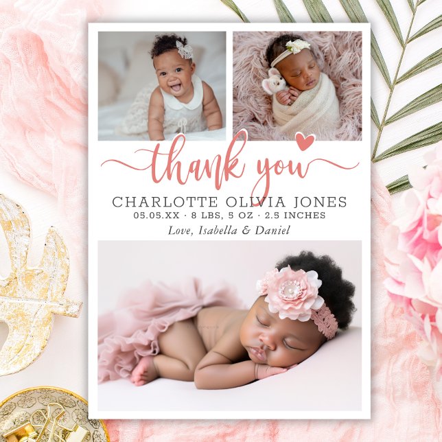 Anúncio Pink Thank You Script Baby Girl Photo Heart Birth  (Criador carregado)
