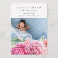 Pink Watercolor Flowers Photo Baby Girl Birth