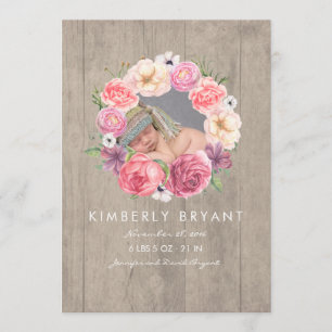 Anúncio Pink Watercolor Flowers Photo Baby Girl Birth